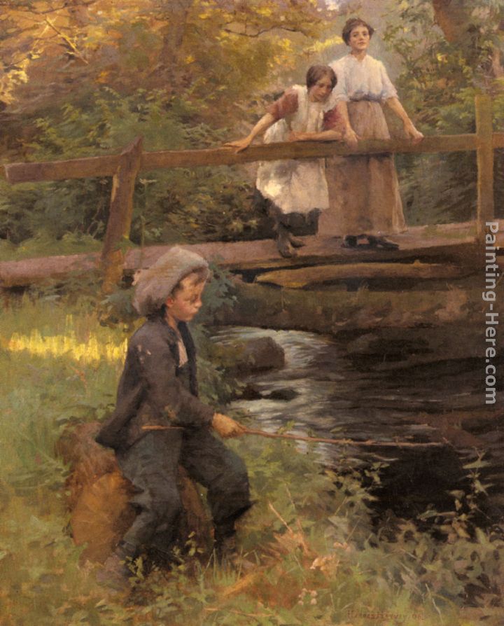 Fishing By A Forest Stream painting - Harold Harvey Fishing By A Forest Stream art painting
